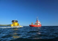 Our second floating LIDAR buoy being towed out of Falmouth Harbour by local marine contractor KML Our second floating LIDAR buoy being towed out of Falmouth Harbour by local marine contractor KML